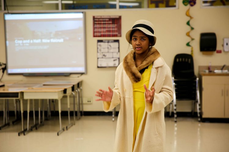 Students at Cowherd Middle School rehearse for their February 24 performance with Ms. Collette Taylor, drama teacher
